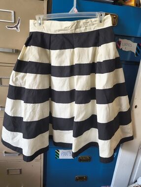 Black And White Striped Gothic Pouf Midi Skirt